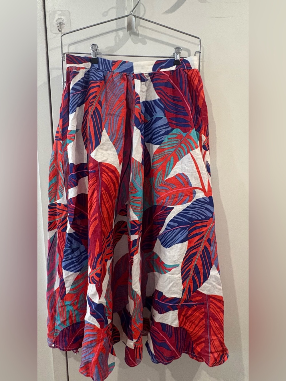 Magaschoni Red, Blue & White Tropical A-Line Skirt